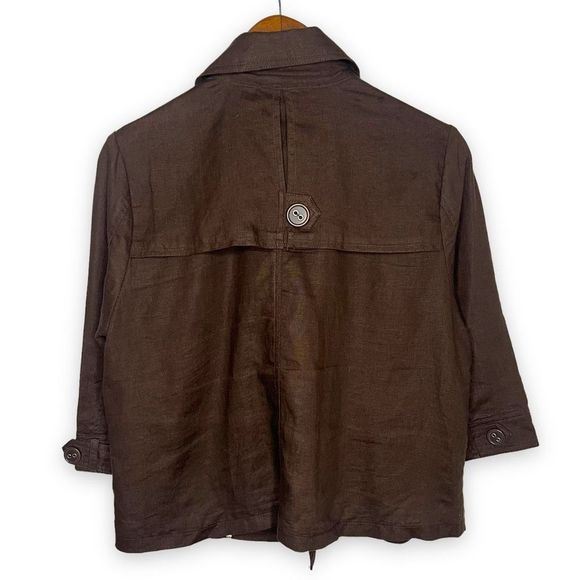 Mandarin Blue Linen Double-Breasted Tab Shoulder Collared‎ Neckline Coat Medium - Picture 2 of 12